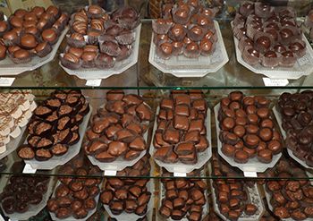 Shelves of chocolate truffles